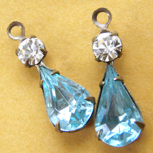 Vintage Glass and Crystal Jewels - Aqua Pear Jewels and Crystal Swarovski Rhinestones