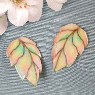 pink leaves lacquered clip on earrings
