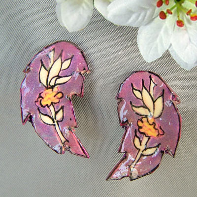 purple floral clip-on earrings