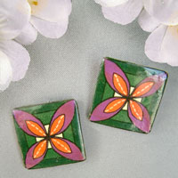 quilt square style lacquered paper clip on earrings