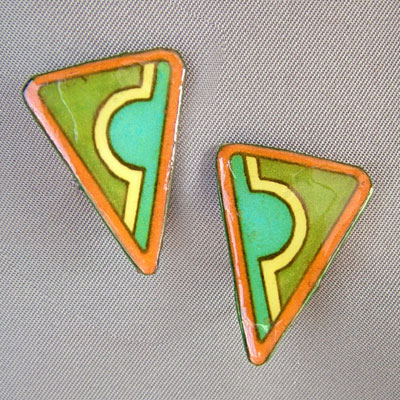 turquoise, green, tan and cream clip-on earrings