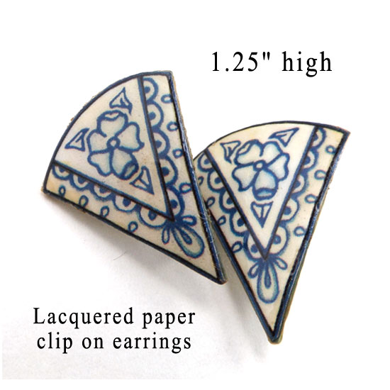 porcelain blues clip on earrings made with lacquered paper