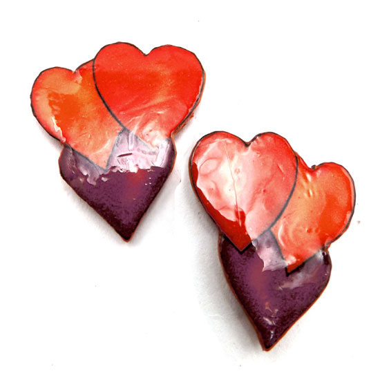 red purple and orange clip on earrings