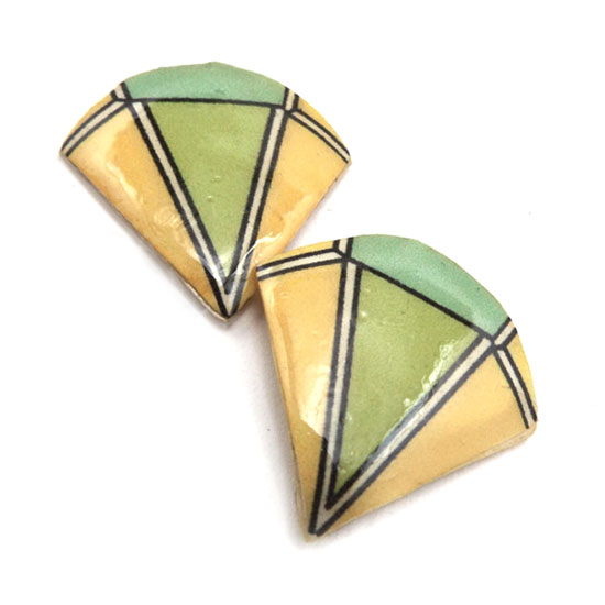 light yellow and green lacquered paper clip on earrings