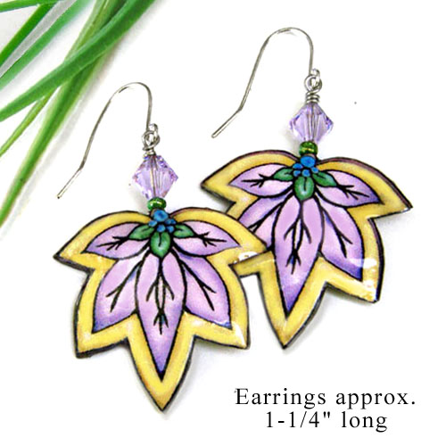 lilac and yellow lacquered paper earrings