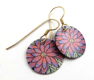 pink gerbera disc earrings