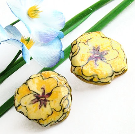 stylized yellow pansy pierced or clip on earrings