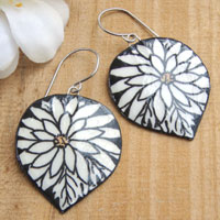 black and white lacquered paper gerbera daisy earrings