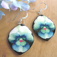 blue flower paper earrings - abstract blue pansies