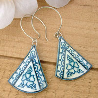 wedgwood blue inspired pattern in blue and white lacquered paper earrings