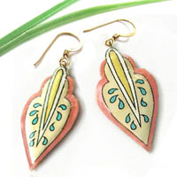 lacquered paper earrings - coral and cream earrings with yellow and blue...custom color choices available
