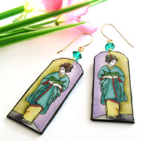 geisha lacquered earrings with formal kimono and obi