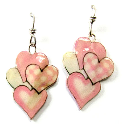 lacquered paper pink plaid hearts earrings