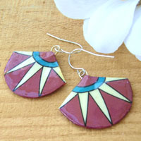 purple turquoise and white fan paper earrings