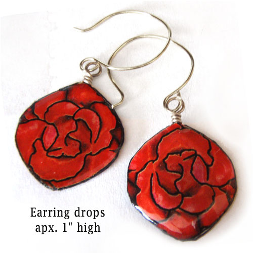 red rose oval paper earrings