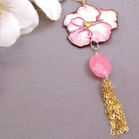 pink pansy necklace with pink jade
