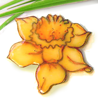 golden yellow orange daffodil acquered paper handmade pin