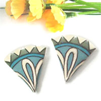 paper jewelry - blue green and offwhite triangle clip on earrings