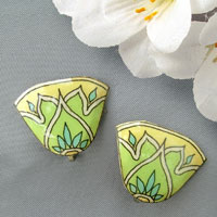 Vivid Lemon and Lime Art Deco Styled Clip On Lacquered Paper Earrings