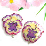 pretty pansy clip on earrings made with lacquered paper