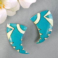 turquoise blue geometric curves clip on earrings