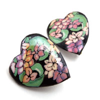 black floral heart clip on earrings made with lacquered paper