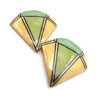 lacquered paper yellow and green clip on earrings