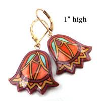 lacquered paper purple and orange art deco bell earrings