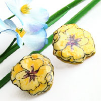 yellow pansy post or clip on earrings