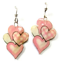 cream and pink plaid hearts paper earrings