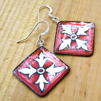red and white celtic design paper earrings