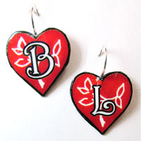 personalized custom heart earrings with two initials...you choose the 
                    initials and the color