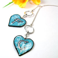 personalized lariat necklace with lacquered paper hearts and two initials - you can choose the color and the initials