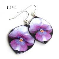 lacquered paper purple pansy earrings with black