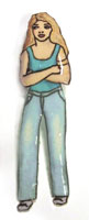 blue jeans and blonde hair woman pin